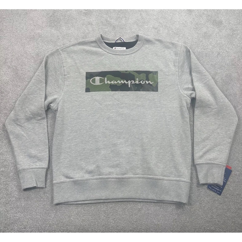Champion Powerblend Crew Neck Sweatshirt Size Large Oxford Grey Camo